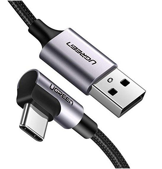 Kątowy kabel USB-C UGREEN 3A Quick Charge zbliżenie na wtyczki