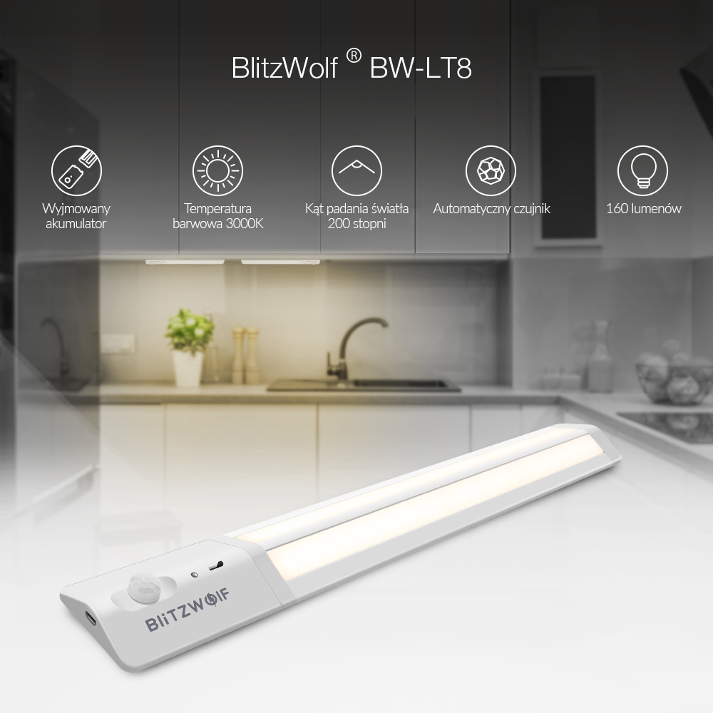 BlitzWolf BW-LT8 Lampa meblowa LED z czujnikiem
